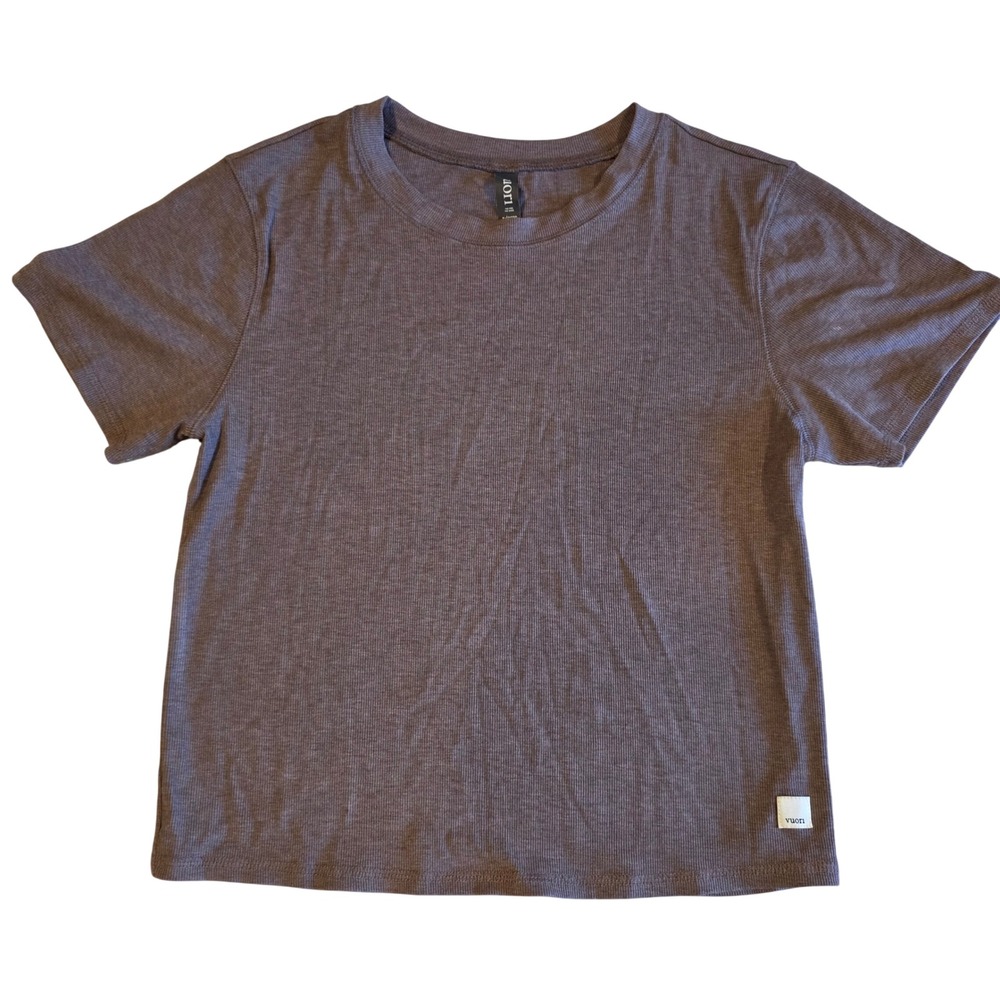Vuori Mudra Fitted Tee Womens XL Mauve Brown Ribbed Modal Crop Top VW169